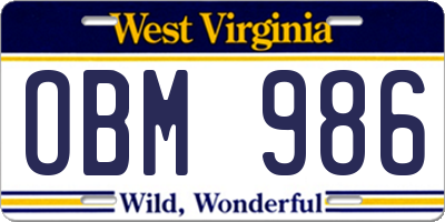WV license plate OBM986