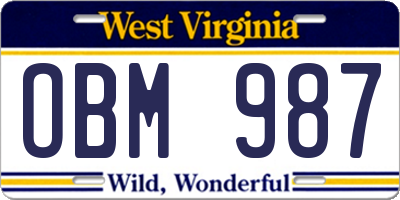 WV license plate OBM987
