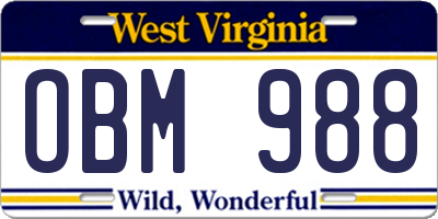 WV license plate OBM988