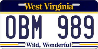 WV license plate OBM989