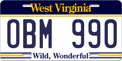 WV license plate OBM990