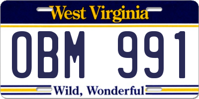 WV license plate OBM991