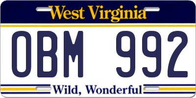 WV license plate OBM992