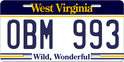 WV license plate OBM993
