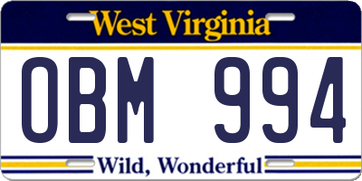 WV license plate OBM994