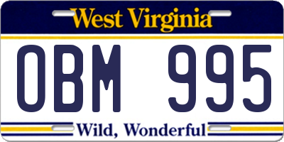 WV license plate OBM995