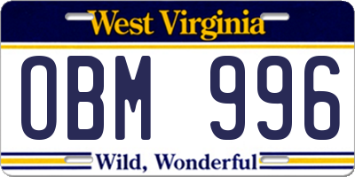 WV license plate OBM996