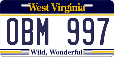 WV license plate OBM997