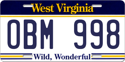 WV license plate OBM998