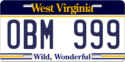 WV license plate OBM999