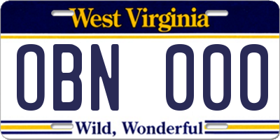 WV license plate OBN000