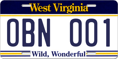 WV license plate OBN001