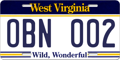 WV license plate OBN002