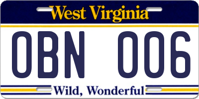 WV license plate OBN006