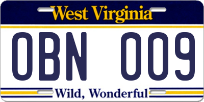 WV license plate OBN009