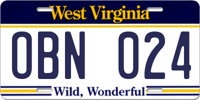 WV license plate OBN024