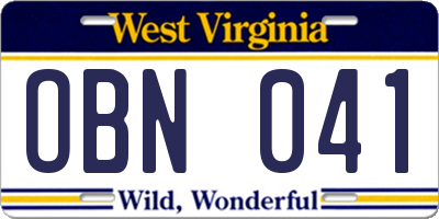 WV license plate OBN041