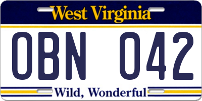 WV license plate OBN042