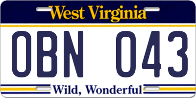 WV license plate OBN043