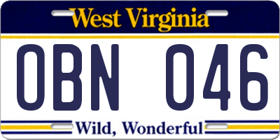 WV license plate OBN046