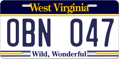 WV license plate OBN047