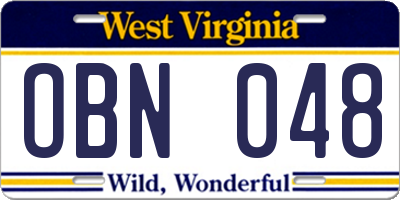 WV license plate OBN048