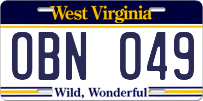 WV license plate OBN049