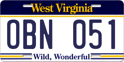 WV license plate OBN051