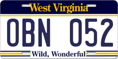 WV license plate OBN052