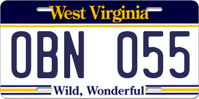 WV license plate OBN055