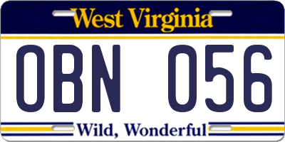 WV license plate OBN056