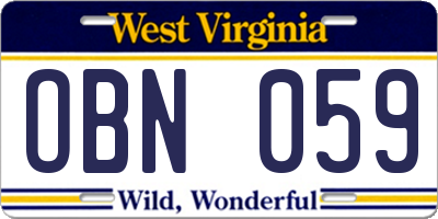 WV license plate OBN059