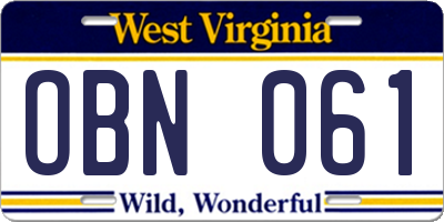 WV license plate OBN061
