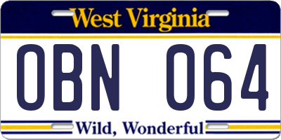 WV license plate OBN064