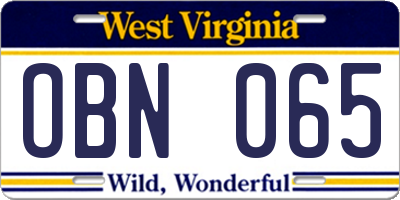 WV license plate OBN065
