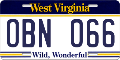 WV license plate OBN066