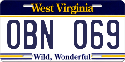 WV license plate OBN069