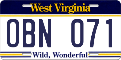 WV license plate OBN071