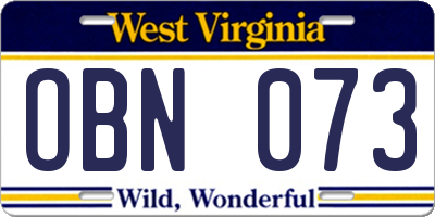 WV license plate OBN073