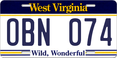WV license plate OBN074
