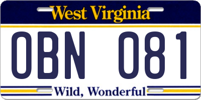 WV license plate OBN081