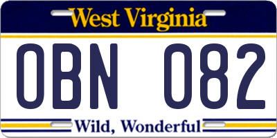 WV license plate OBN082