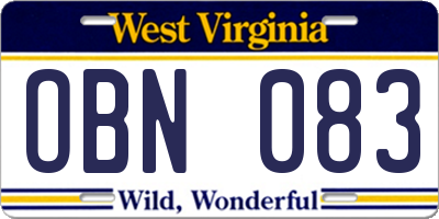 WV license plate OBN083