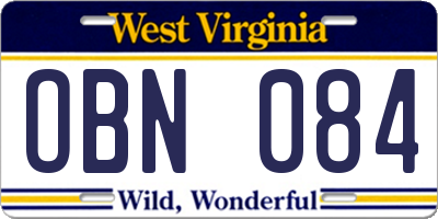 WV license plate OBN084