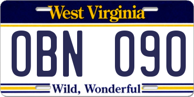 WV license plate OBN090