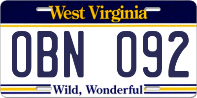 WV license plate OBN092
