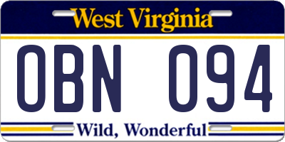 WV license plate OBN094