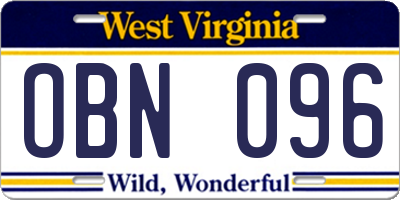 WV license plate OBN096