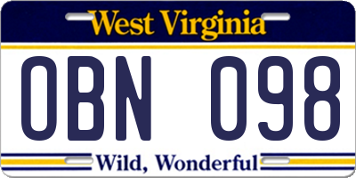 WV license plate OBN098