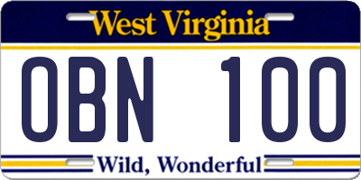 WV license plate OBN100